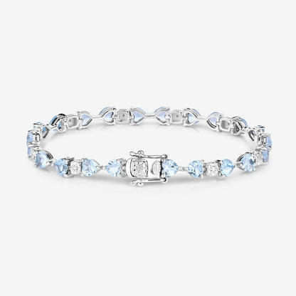 11 Ct Heart Blue Topaz Prong Silver Tennis Bracelet