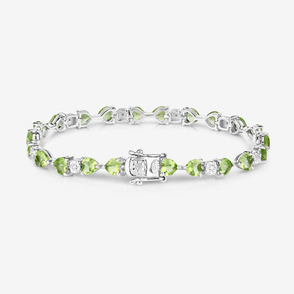 9.68 Ct Heart Green Peridot & Diamond Prong Silver Tennis Bracelet