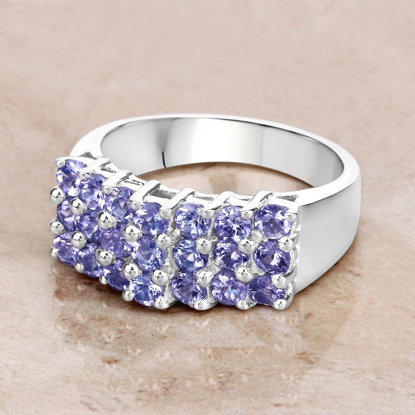 1.47 Ct Round Violet Tanzanite Prong Sterling Silver Cluster Ring