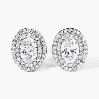 1.32 Ct. Oval Lab Grown Diamond Prong Platinum Double Bridal Halo Stud Earrings