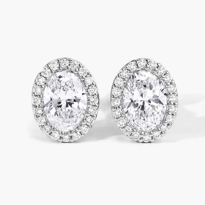 1.76 Ct Oval Lab Grown Diamond Prong Platinum Bridal Halo Stud Earrings