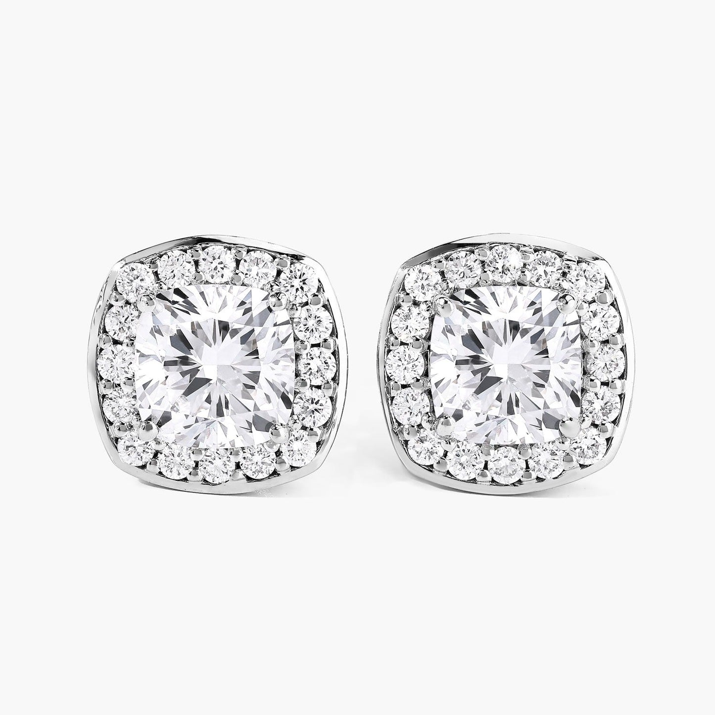 Cushion Lab Grown Diamond Prong Platinum Bridal Halo Stud Earrings