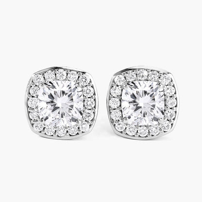 Cushion Lab Grown Diamond Prong Platinum Bridal Halo Stud Earrings