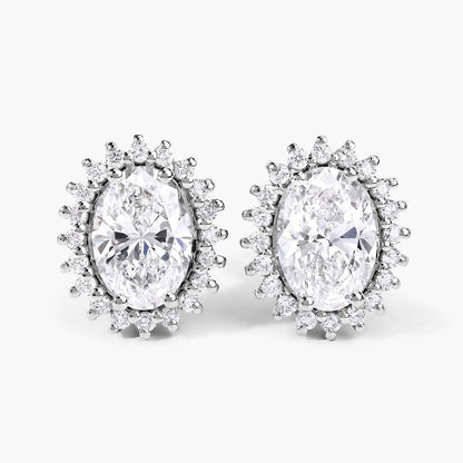 2.45 Ct Oval Lab Grown Diamond Prong Platinum Bridal Floral Stud Earrings