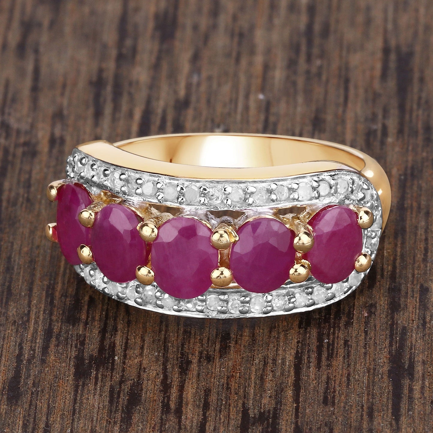 1.50 Ct Oval Pink Ruby & Diamond Prong Silver Five Stone Halo Ring