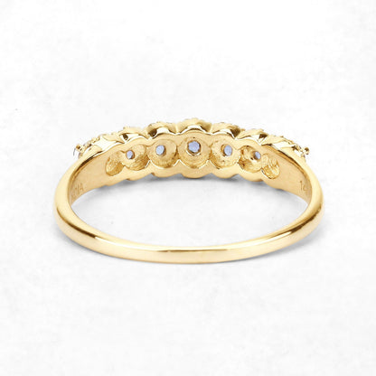 0.38 Ct Round Violet Tanzanite Diamond Prong 14K Yellow Gold Half Eternity Halo Band Ring