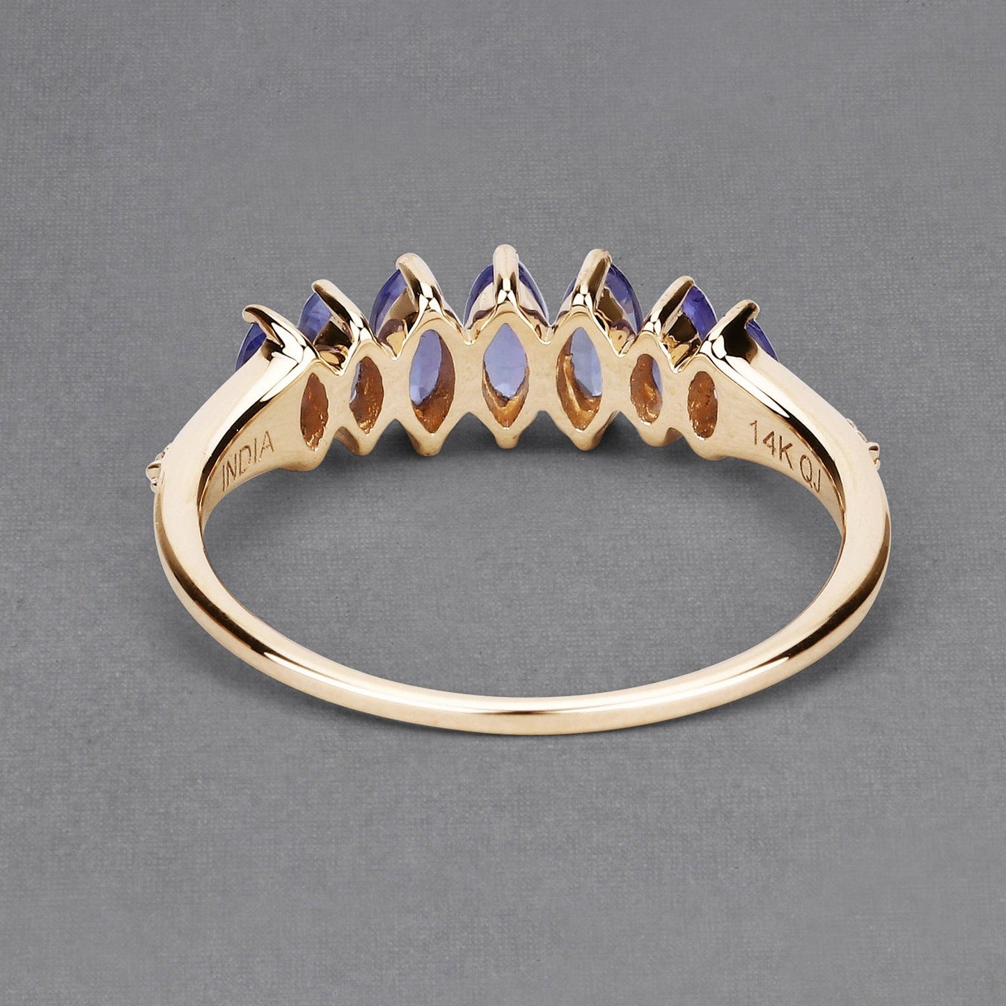 0.74 Ct Marquise Violet Tanzanite Diamond Prong 14K Yellow Gold Pave Statement Ring