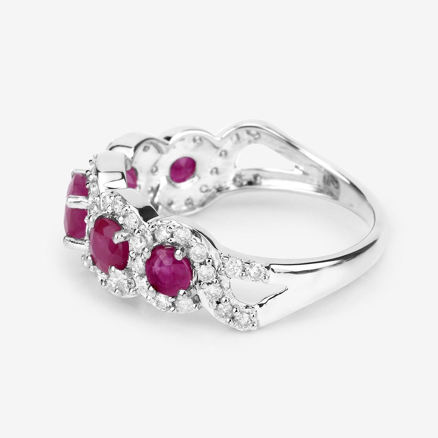 1.45 Ct Round Pink Ruby & Diamond Prong 14K White Gold Five Stone Halo Ring
