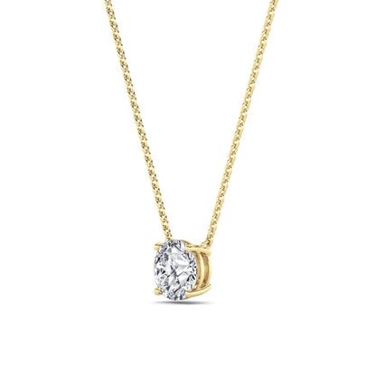 Round Lab Grown Diamond Prong 14k Yellow Gold Solitaire Pendant Necklace