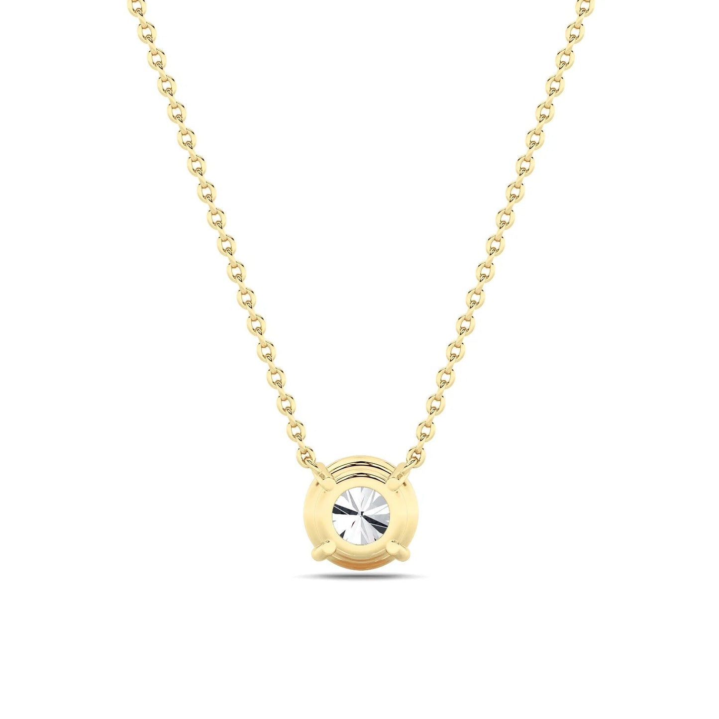 Round Lab Grown Diamond Prong 14k Yellow Gold Solitaire Pendant Necklace