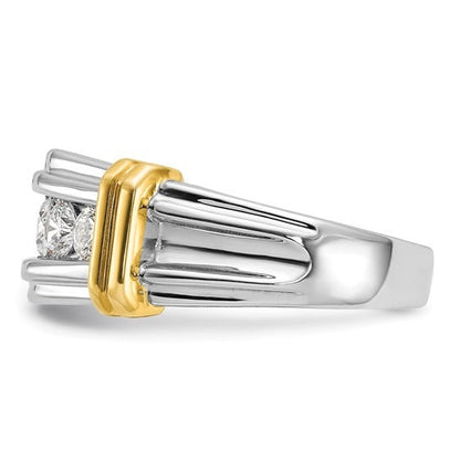 14k Two-tone 1 ct Lab Grown Diamond Five Stone Grooved Men's Ring