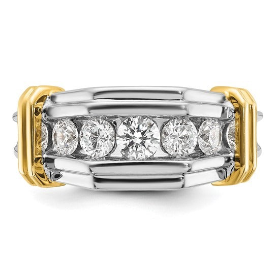 14k Two-tone 1 ct Lab Grown Diamond Five Stone Grooved Men's Ring