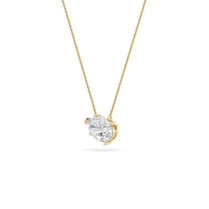 Pear Lab Grown Diamond (F/VS) Prong 14K Yellow Gold East West Solitaire Cable Chain Necklace