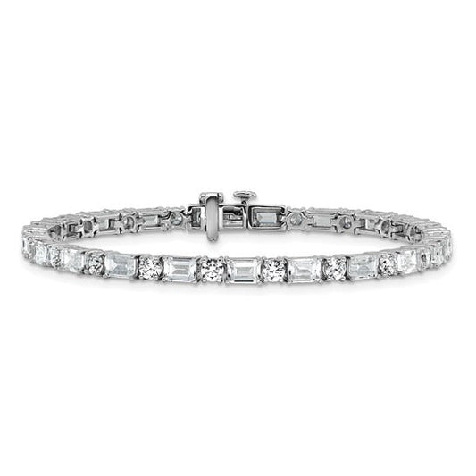 14K Gold Lab Grown Diamond Round and Emerald Tennis Bracelet 10 Ct