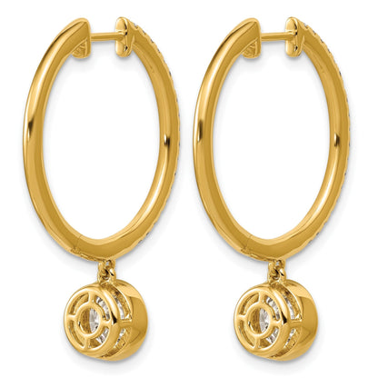 14k Yellow Gold Round Bezel Dangle Lab Grown Diamond Hoop Earrings