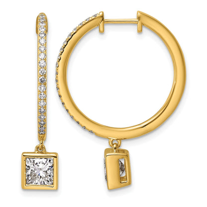 14k Gold Bezel Dangle Lab Grown Diamond Hoop Earrings