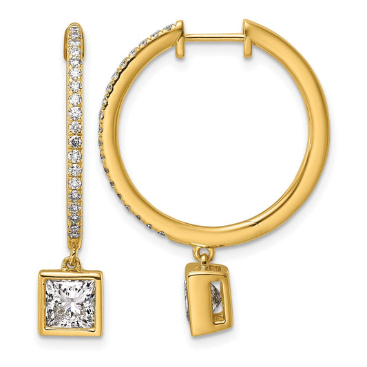14k Gold Bezel Dangle Lab Grown Diamond Hoop Earrings