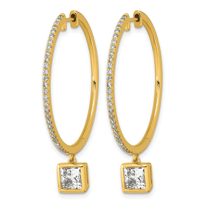 14k Yellow Gold Princess Bezel Dangle Lab Grown Diamond Hoop Earrings