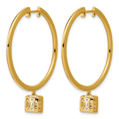 14k Yellow Gold Princess Bezel Dangle Lab Grown Diamond Hoop Earrings