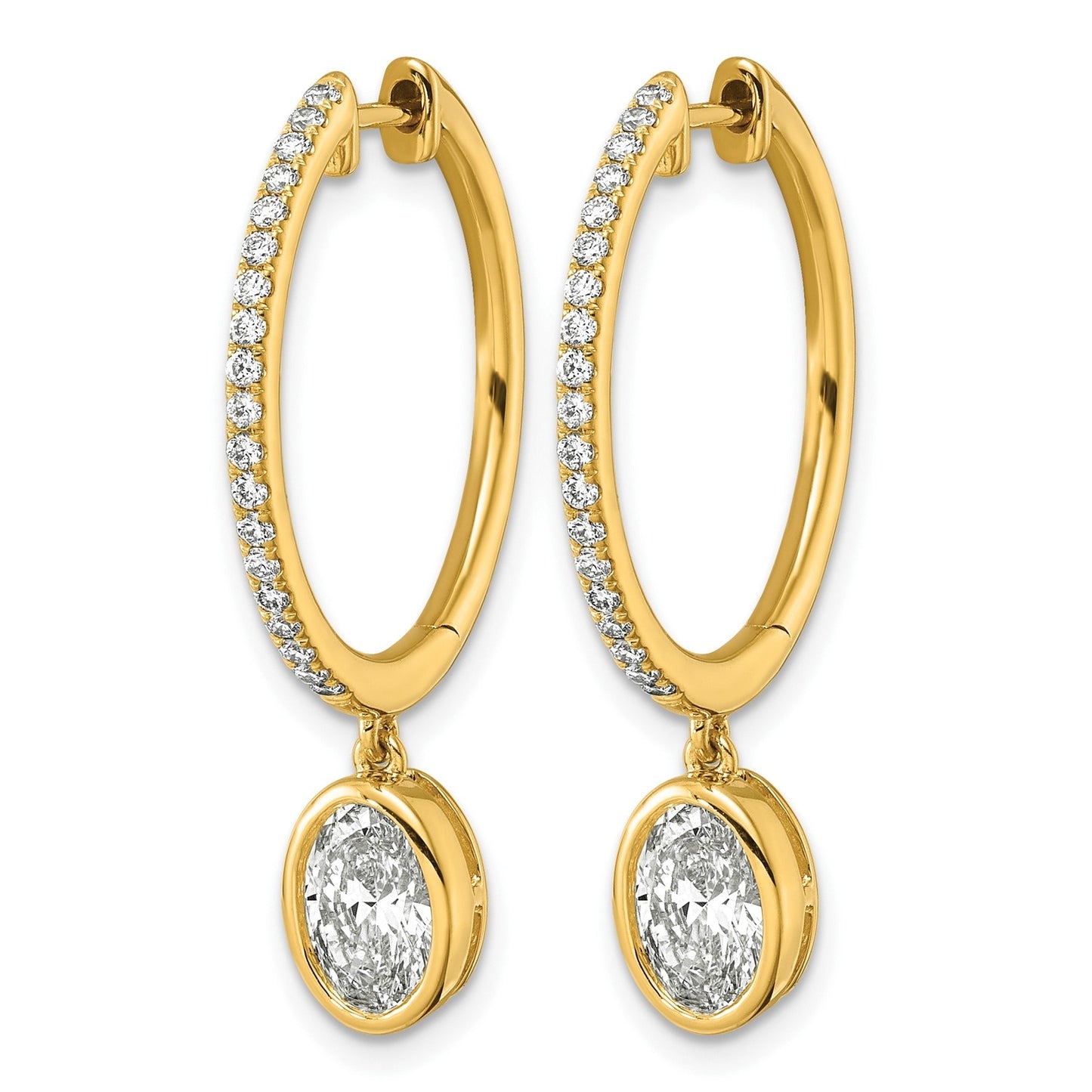 14k Yellow Gold Oval Bezel Dangle Lab Grown Diamond Hoop Earrings