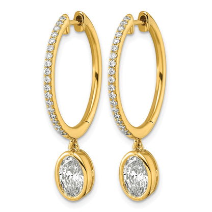 14k Yellow Gold Oval Bezel Dangle Lab Grown Diamond Hoop Earrings