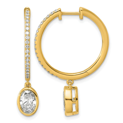 14k Yellow Gold Oval Bezel Dangle Lab Grown Diamond Hoop Earrings