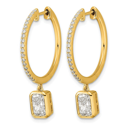 14k Yellow Emerald Bezel Dangle Lab Grown Diamond Hoop Earrings