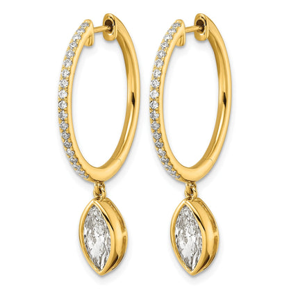 14k Yellow Gold Marquise Bezel Dangle Lab Diamond Hoop Earrings