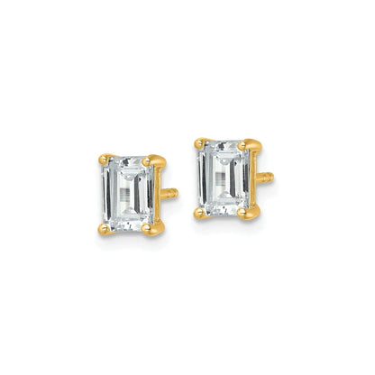 14K Gold Lab Grown Diamond Emerald Cut Four Prong Stud Earrings