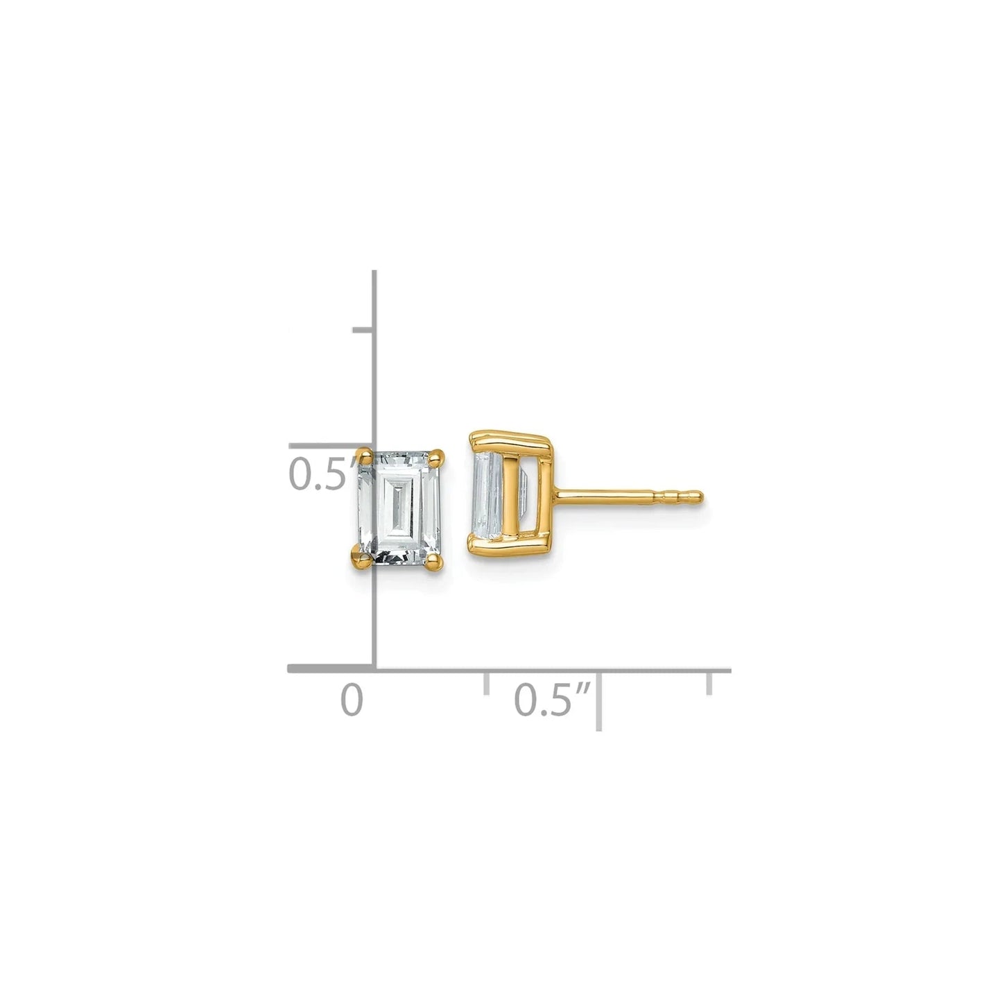 14K Gold Lab Grown Diamond Emerald Cut Four Prong Stud Earrings