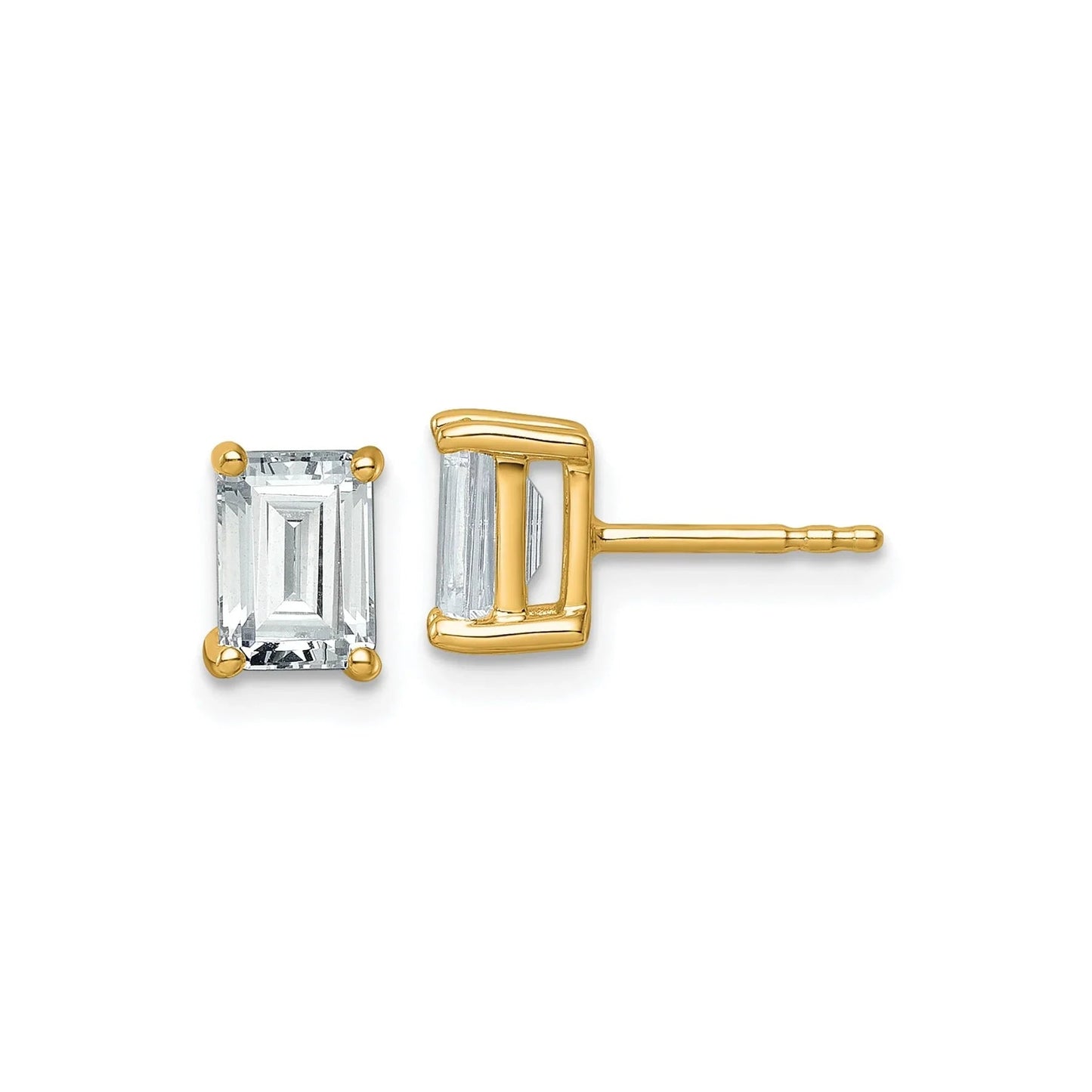14K Gold Lab Grown Diamond Emerald Cut Four Prong Stud Earrings