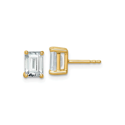 14K Gold Lab Grown Diamond Emerald Cut Four Prong Stud Earrings