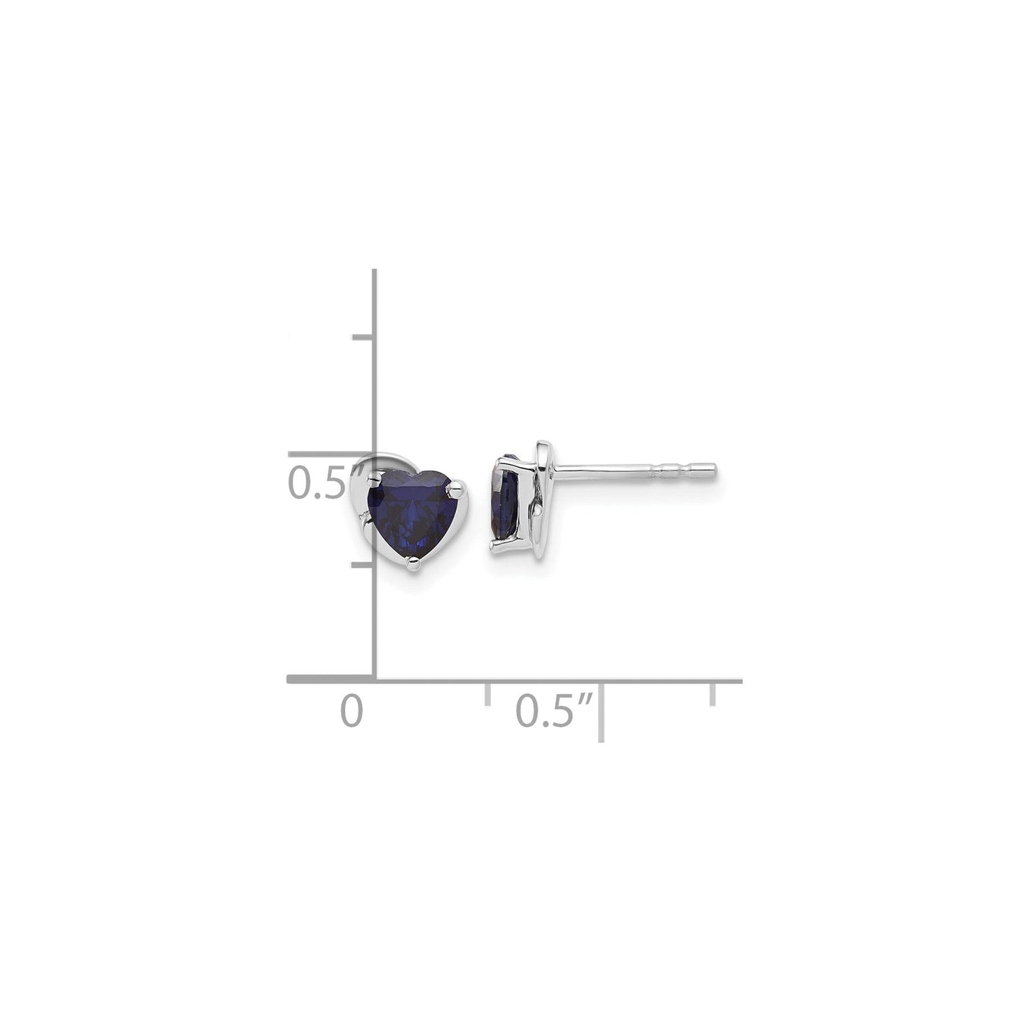 10k White Gold Created Sapphire Heart Post Earrings
