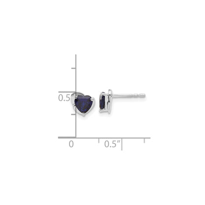 10k White Gold Created Sapphire Heart Post Earrings