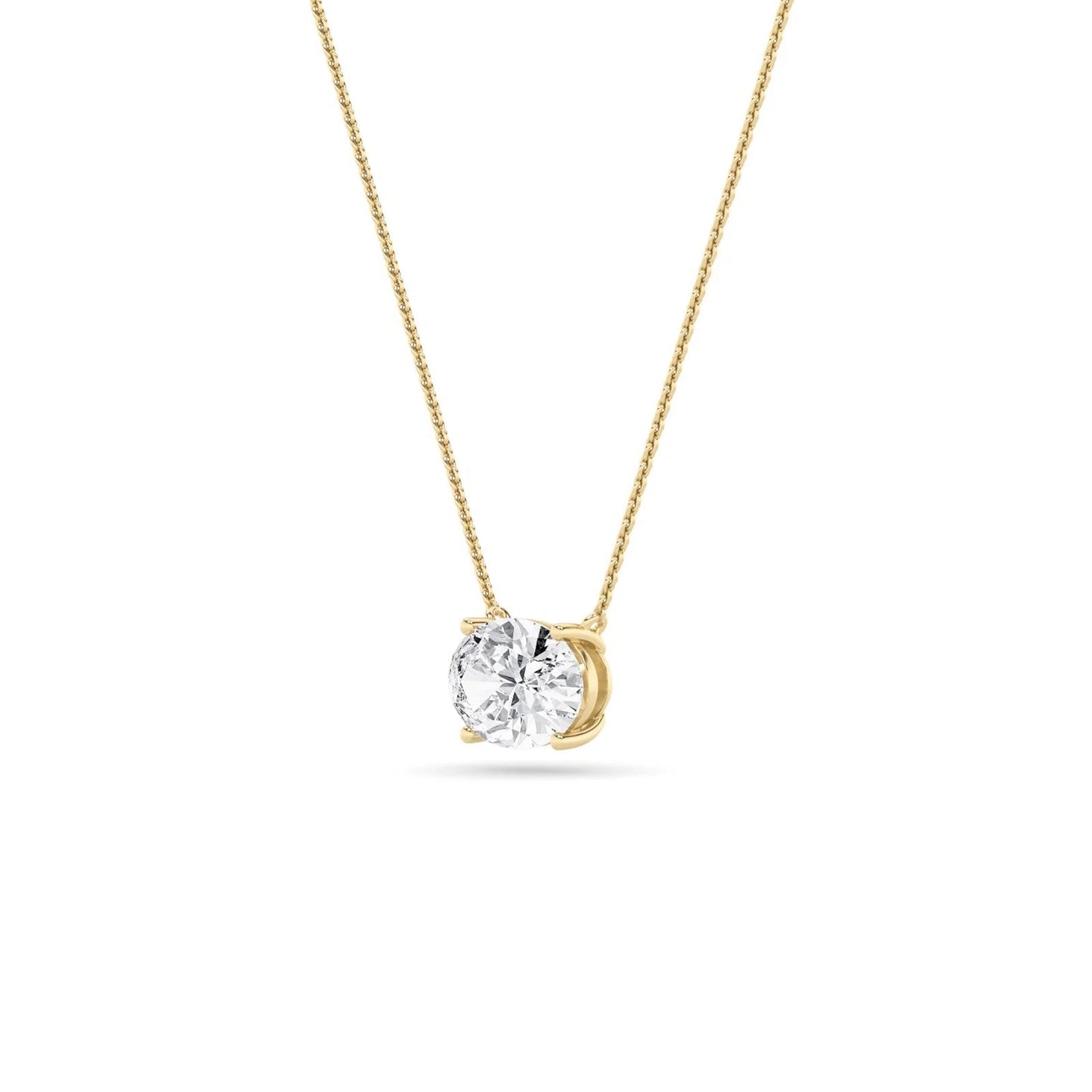 Oval F/VS Lab Grown Diamond Prong 14K Yellow Gold East West Solitaire Pendant Necklace