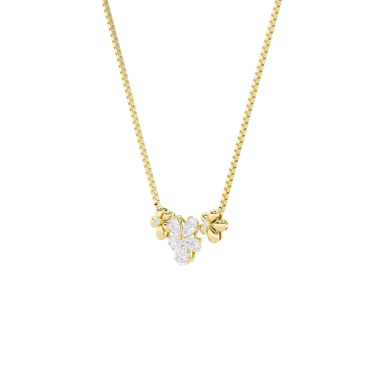 2.0 Ct Pear (F/VS) Lab Grown Diamond Prong 10K Yellow Gold Fancy Floral Pendant Necklace