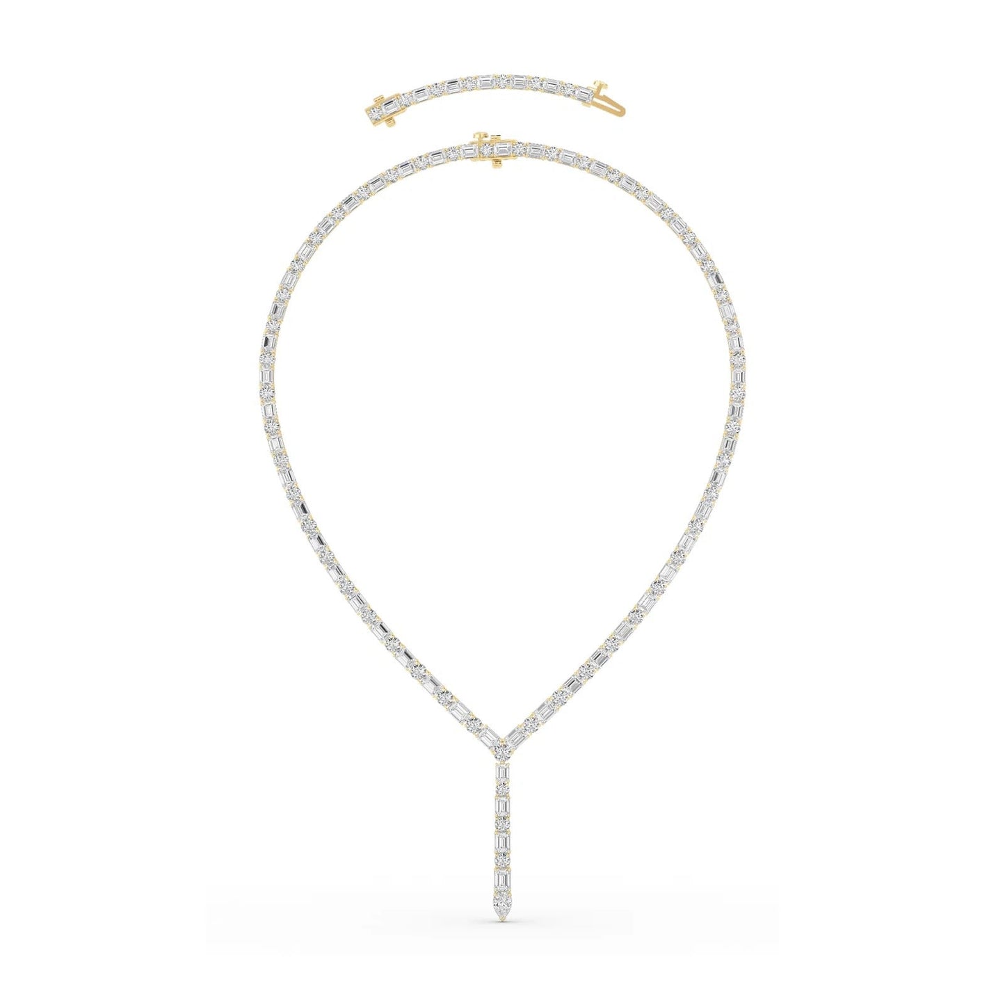28.0 Ct Multi-Shape (F/VS) Lab Grown Diamond Prong 14K Yellow Gold Classic Eternity Tennis Necklace
