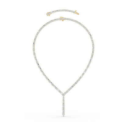 28.0 Ct Multi-Shape (F/VS) Lab Grown Diamond Prong 14K Yellow Gold Classic Eternity Tennis Necklace