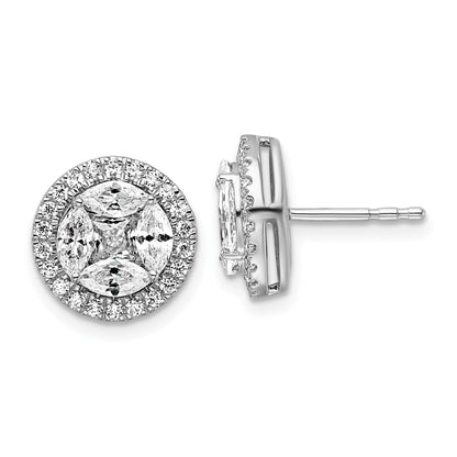 14K White Gold Lab Grown Diamond Marquise Halo Post Studs 1.5 Ct