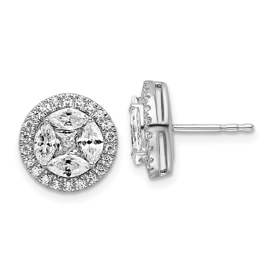 14K White Gold Lab Grown Diamond Marquise Halo Post Studs 1.5 Ct