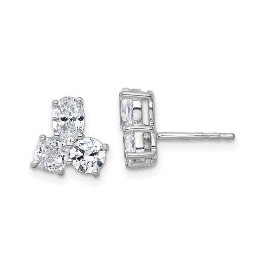 14K White Gold Lab Grown Diamond Cushion Three Stone Post Stud Earrings 1.875 Ct