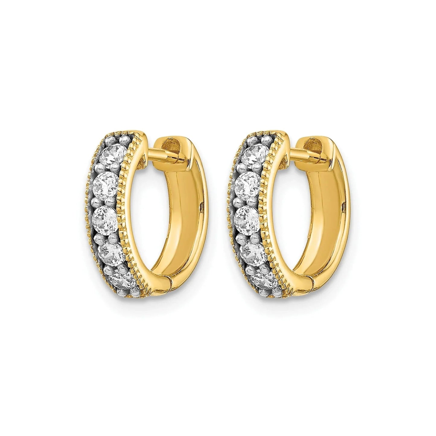 14k Gold Lab Grown Diamond Milgrain Hinged Hoop Earrings