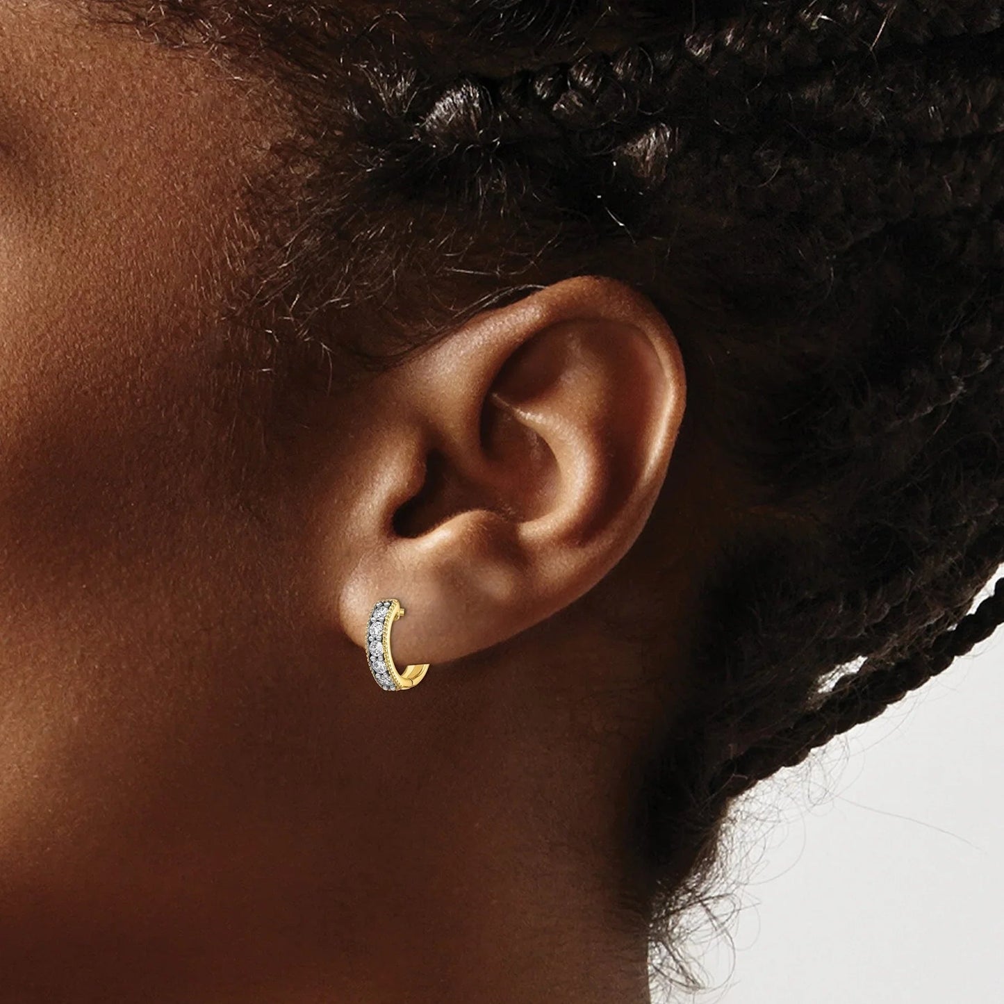 14k Gold Lab Grown Diamond Milgrain Hinged Hoop Earrings