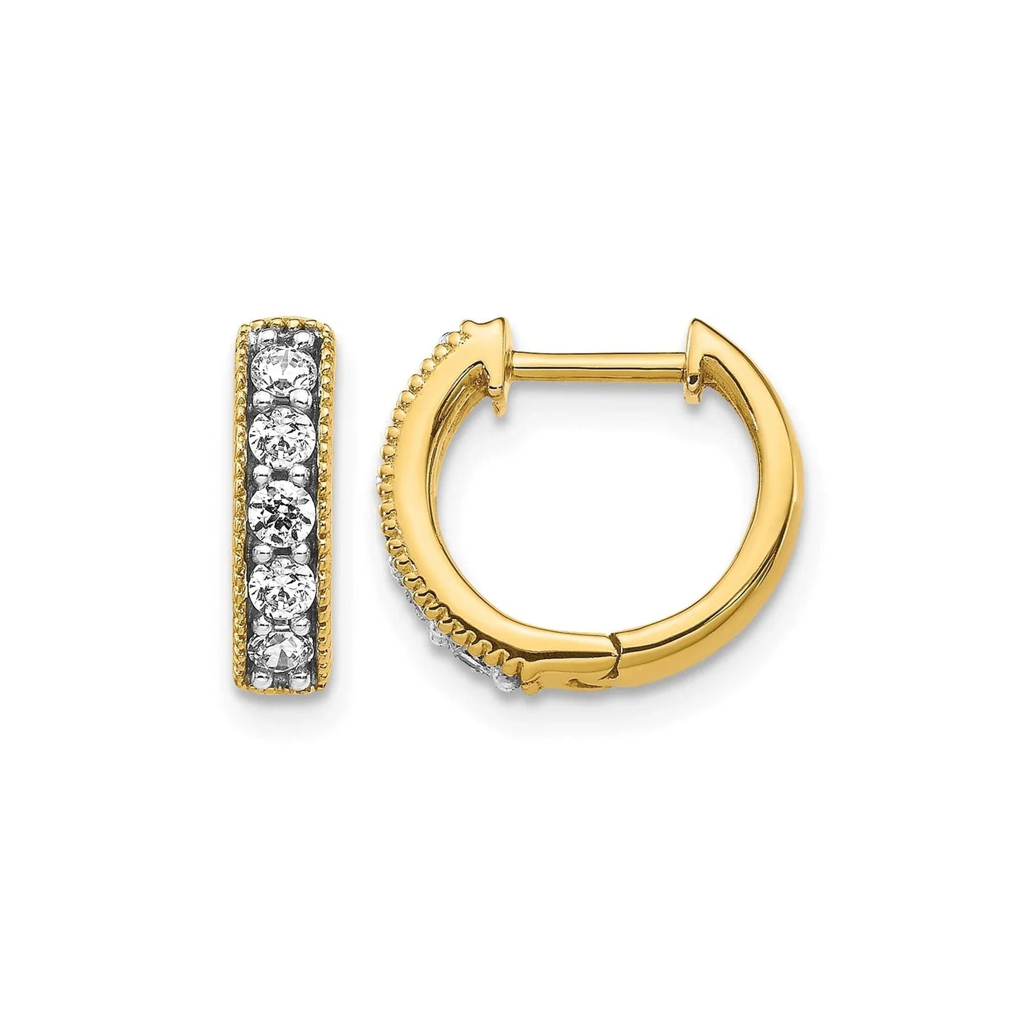 14k Gold Lab Grown Diamond Milgrain Hinged Hoop Earrings