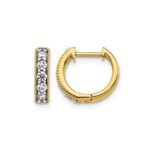 14k Gold Lab Grown Diamond Milgrain Hinged Hoop Earrings
