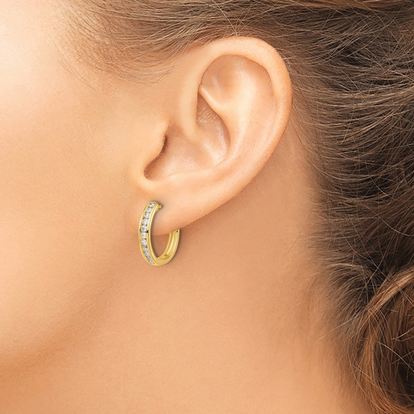 14K Yellow Gold Lab Grown Diamond Hinged Tennis Hoop Earrings 0.44 Ct
