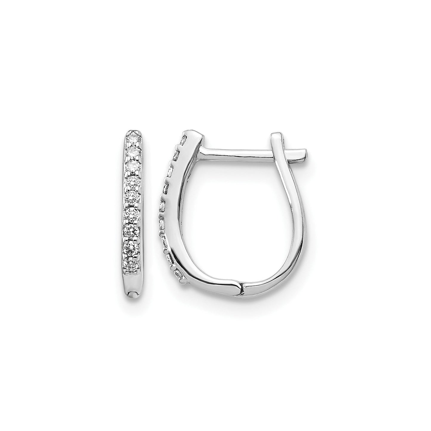 14K White Gold Lab Grown Diamond Hinged Hoop Earrings 0.108 Ct