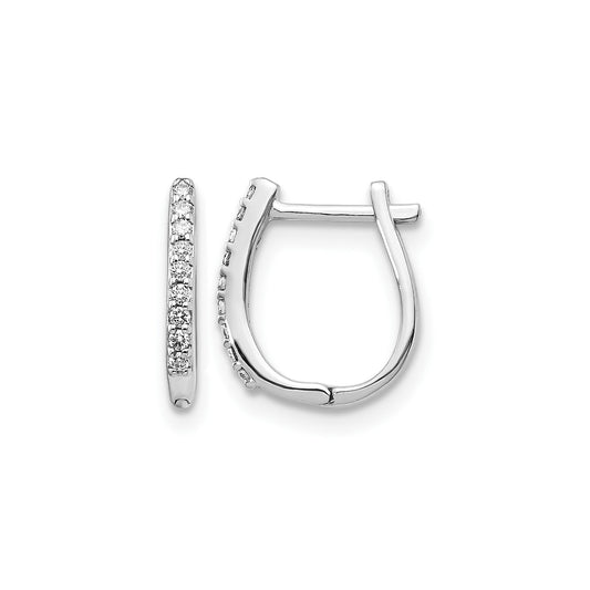14K White Gold Lab Grown Diamond Hinged Hoop Earrings 0.108 Ct