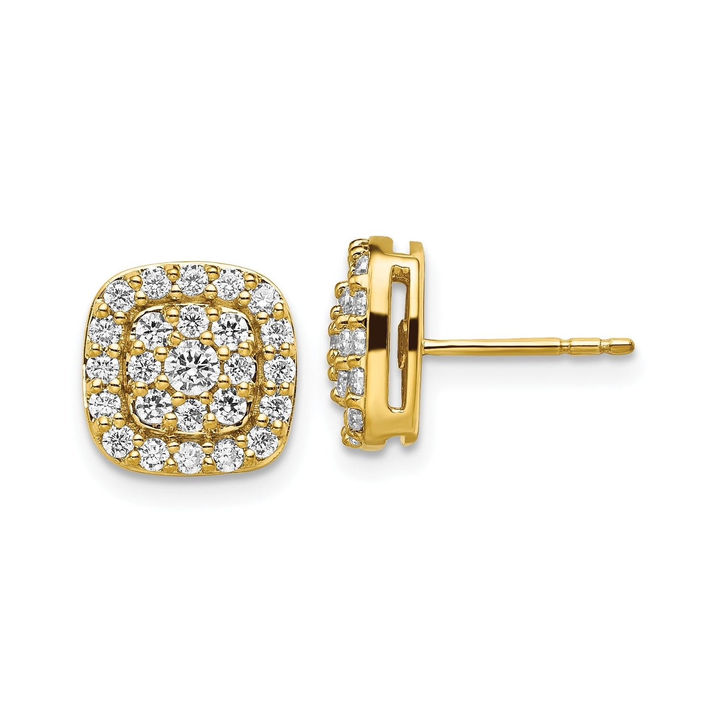 14k Gold Lab Grown Diamond Square Halo Stud Earrings 0.87 Ct