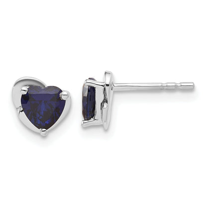 10k White Gold Created Sapphire Heart Post Earrings